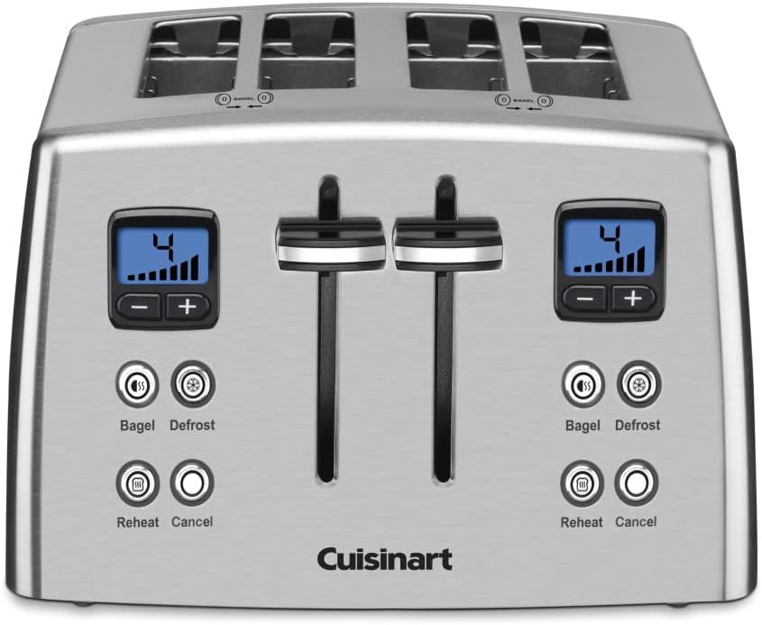 Cuisinart 4 Slice Countdown Motorized Toaster, Compact Design with Extra-Wide Slots for Toasting, Defrost & Reheat Functions, CPT-435P1, Stainless Steel