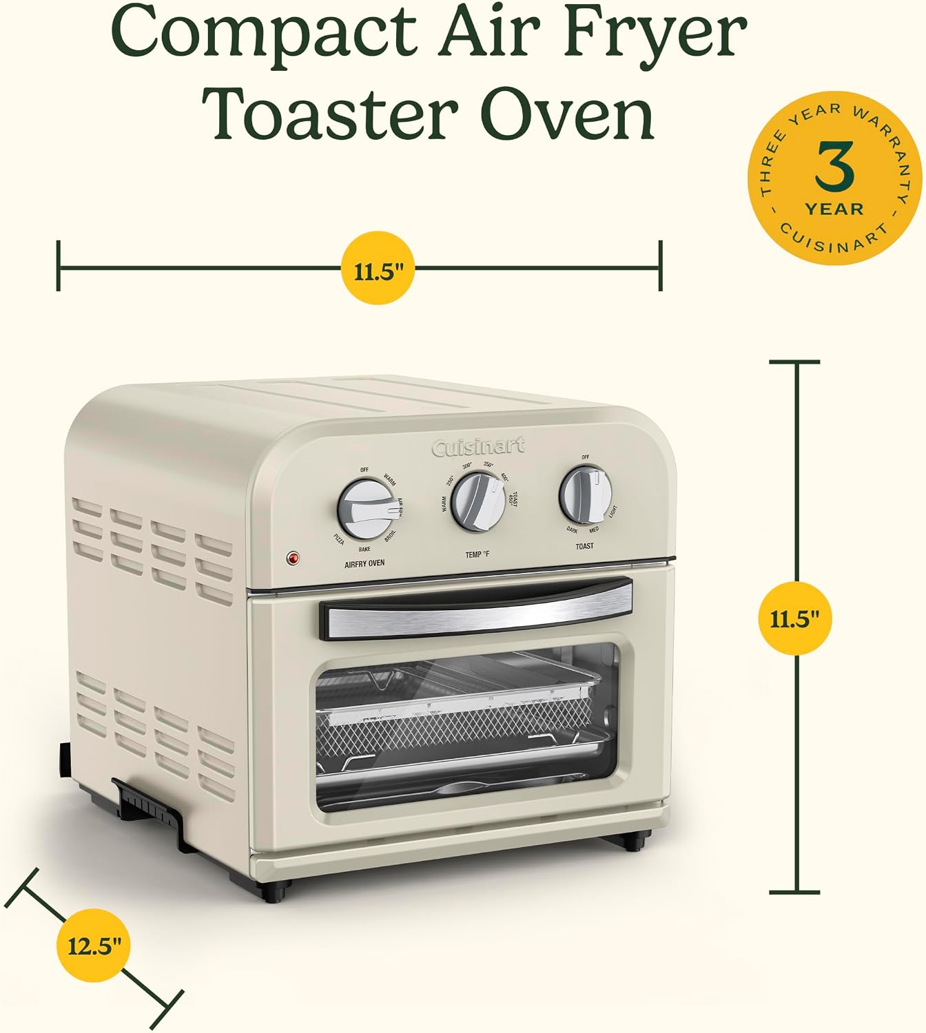 Cuisinart Air Fryer Toaster Oven, Compact 6-in-1, Tahini, TOA-26