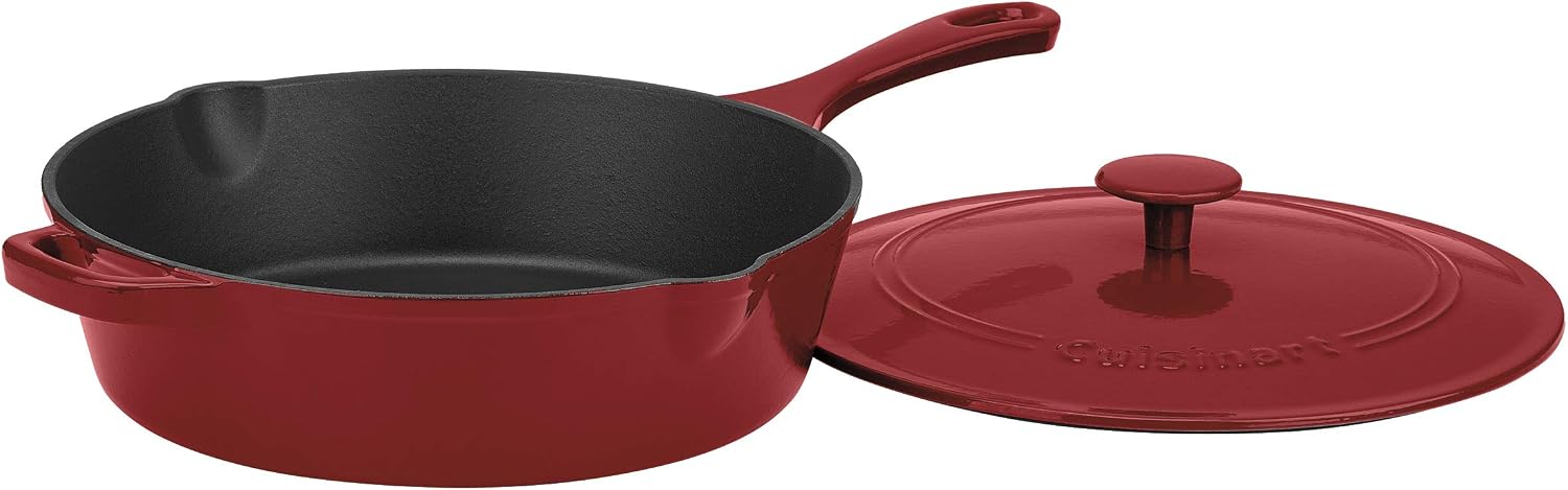 Cuisinart 12-Inch Cast Iron Chicken Fryer with Lid, 4.5 Quart Capacity, Porcelain Enameled Interior, Oven Safe, Induction Compatible, Cardinal Red