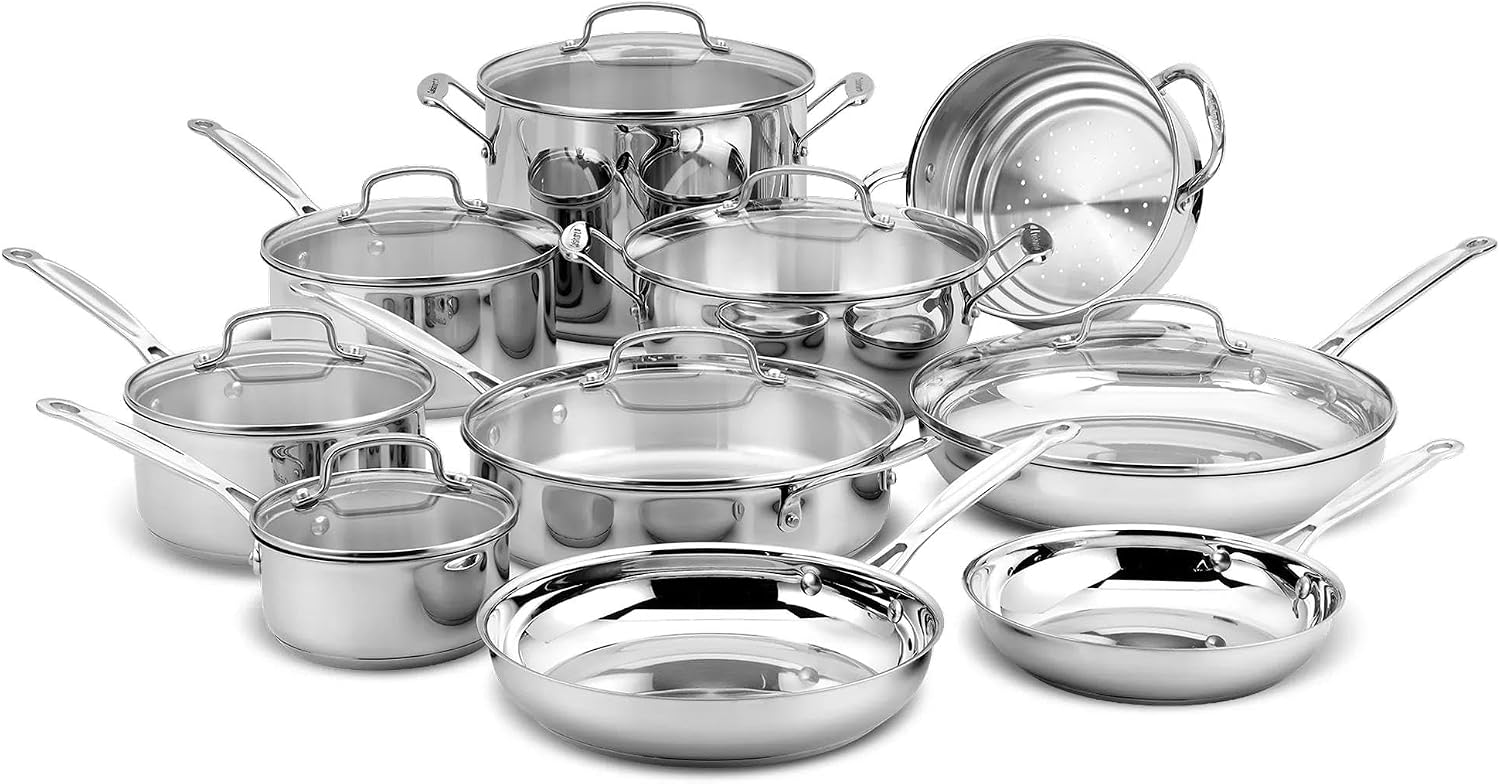 Cuisinart 17-Piece Chef's Classic Stainless Steel Pots and Pans Set, 77-17N