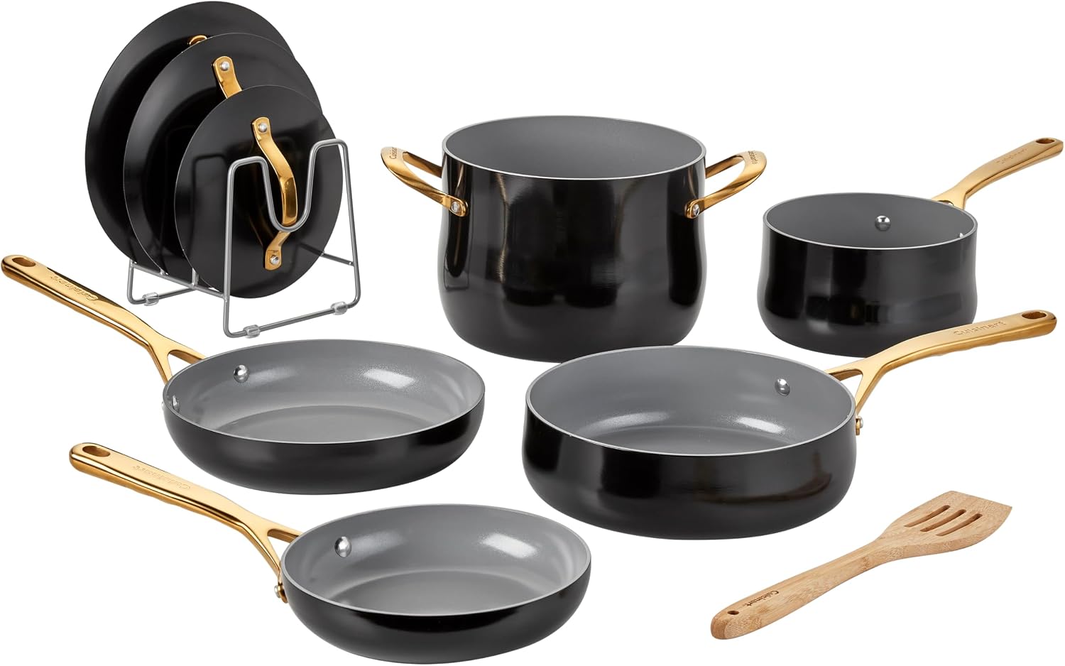 Cuisinart Culinary Ceramic Cookware Set, Dishwasher Safe Nonstick Pots and Pans, 10 Piece Kitchen Cookware Set for Home Cooking, Easy & Clean Design, Black, 34CG-10BK Black/Gold