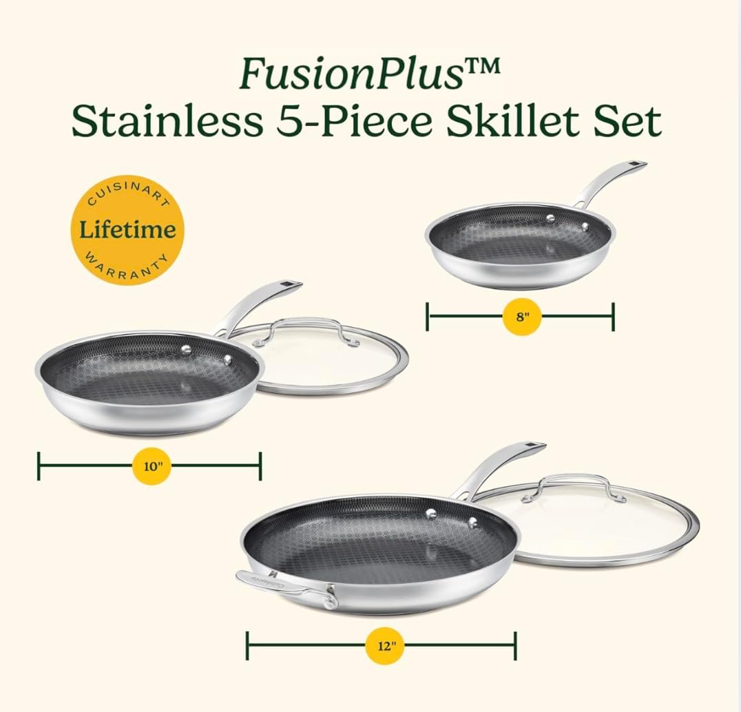 Cuisinart FusionPlus Skillet Set, Hybrid, 8"/10"/12", FPS-5SSCR