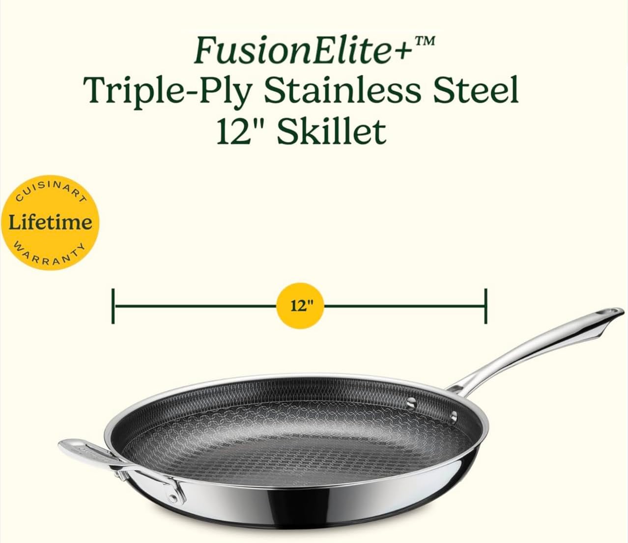 Cuisinart FusionElite+ Skillet, Hybrid Tri-Ply, 12”, FTPS22-30H
