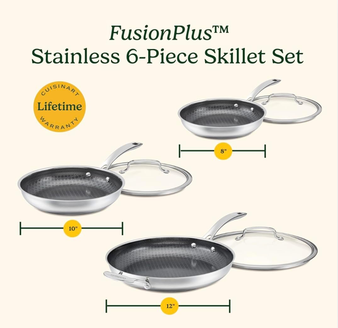 Cuisinart FusionPlus Skillet Set, Hybrid, 8"/10"/12", FPS-6SSCR